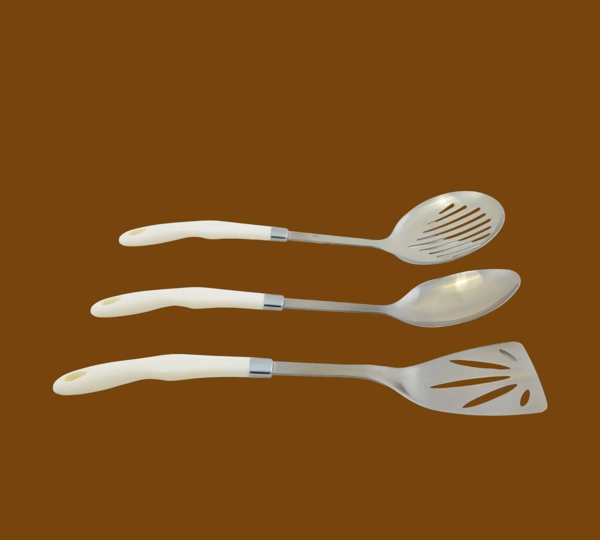 Serving Utensils Set with White Storage Hanging Stand