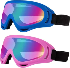 Ski Goggles Pack of 2 - Snowboard Motorcycle Goggles Glasses for Boys Girls Youth Men Women