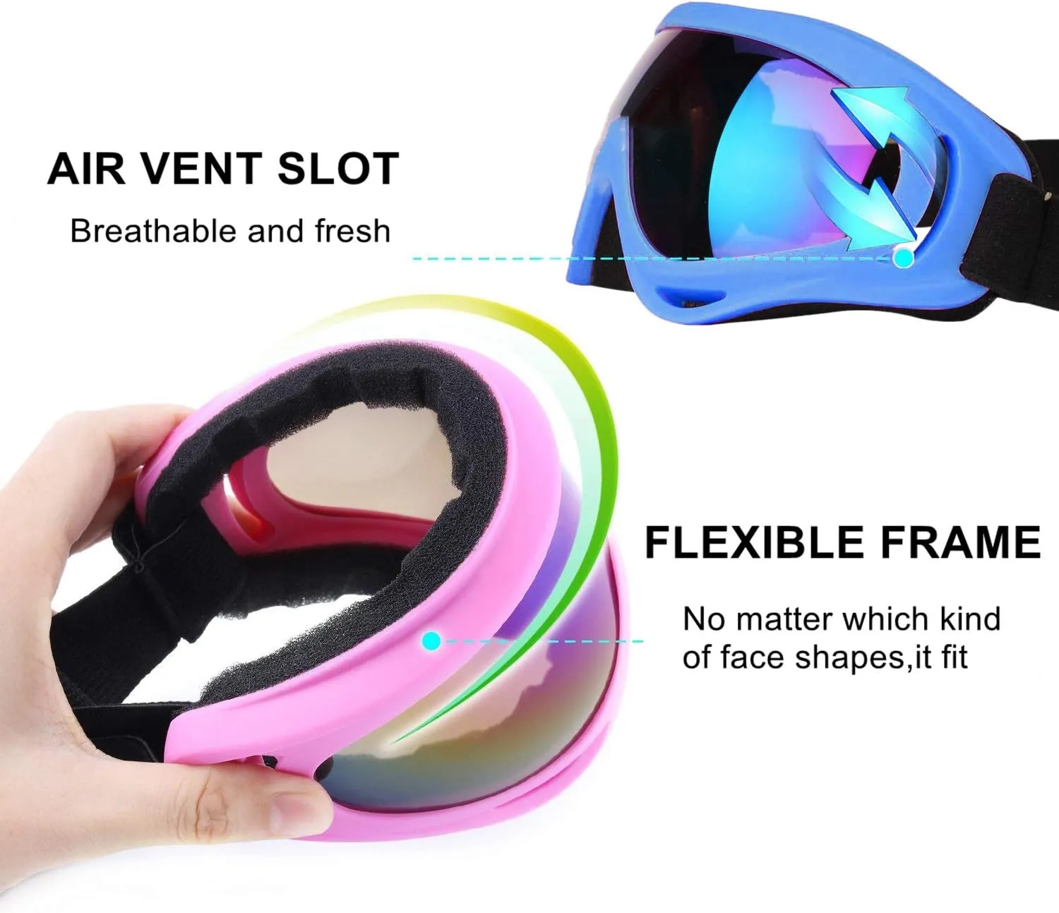 Ski Goggles Pack of 2 - Snowboard Motorcycle Goggles Glasses for Boys Girls Youth Men Women