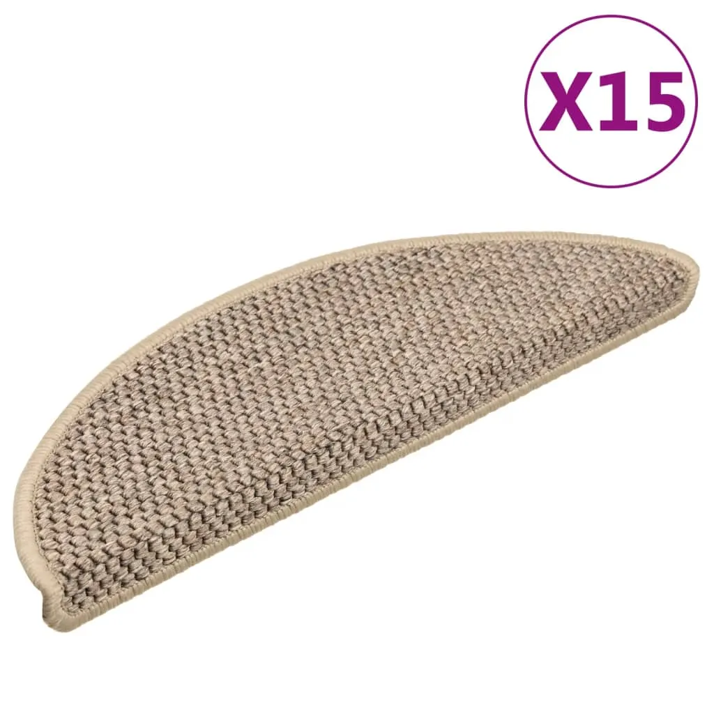 Stair Mats Self-adhesive Sisal-Look 15 pcs 56x17x3 cm Dark Beige