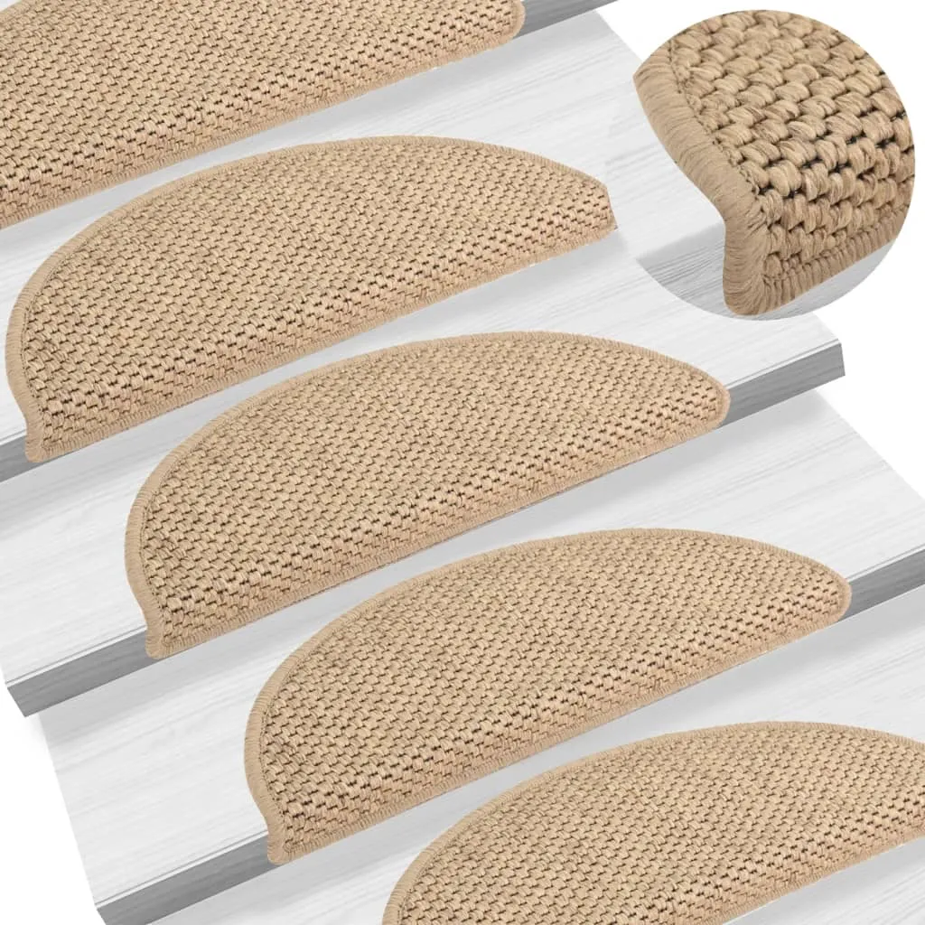 Stair Mats Self-adhesive Sisal-Look 15 pcs 56x17x3 cm Sand