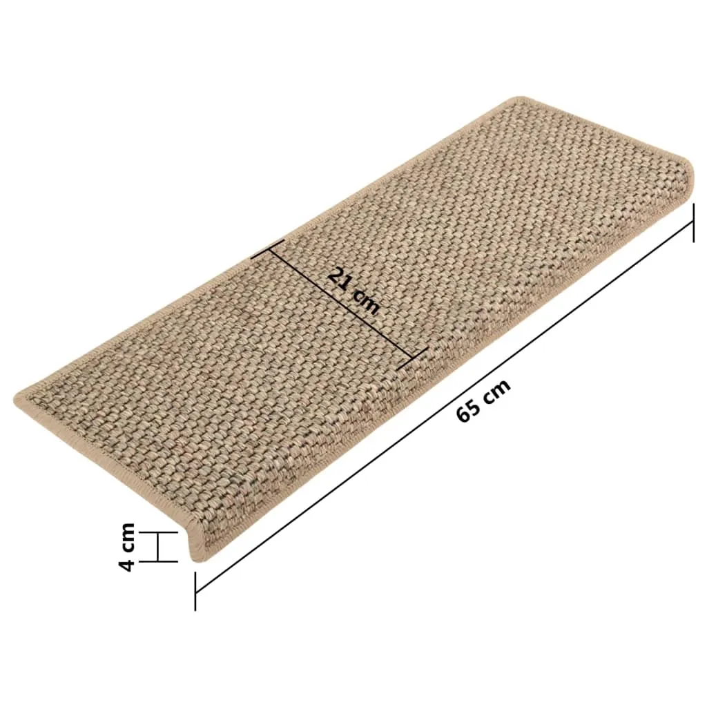 Stair Mats Self-adhesive Sisal-Look 15 pcs 65x21x4 cm Dark Beige