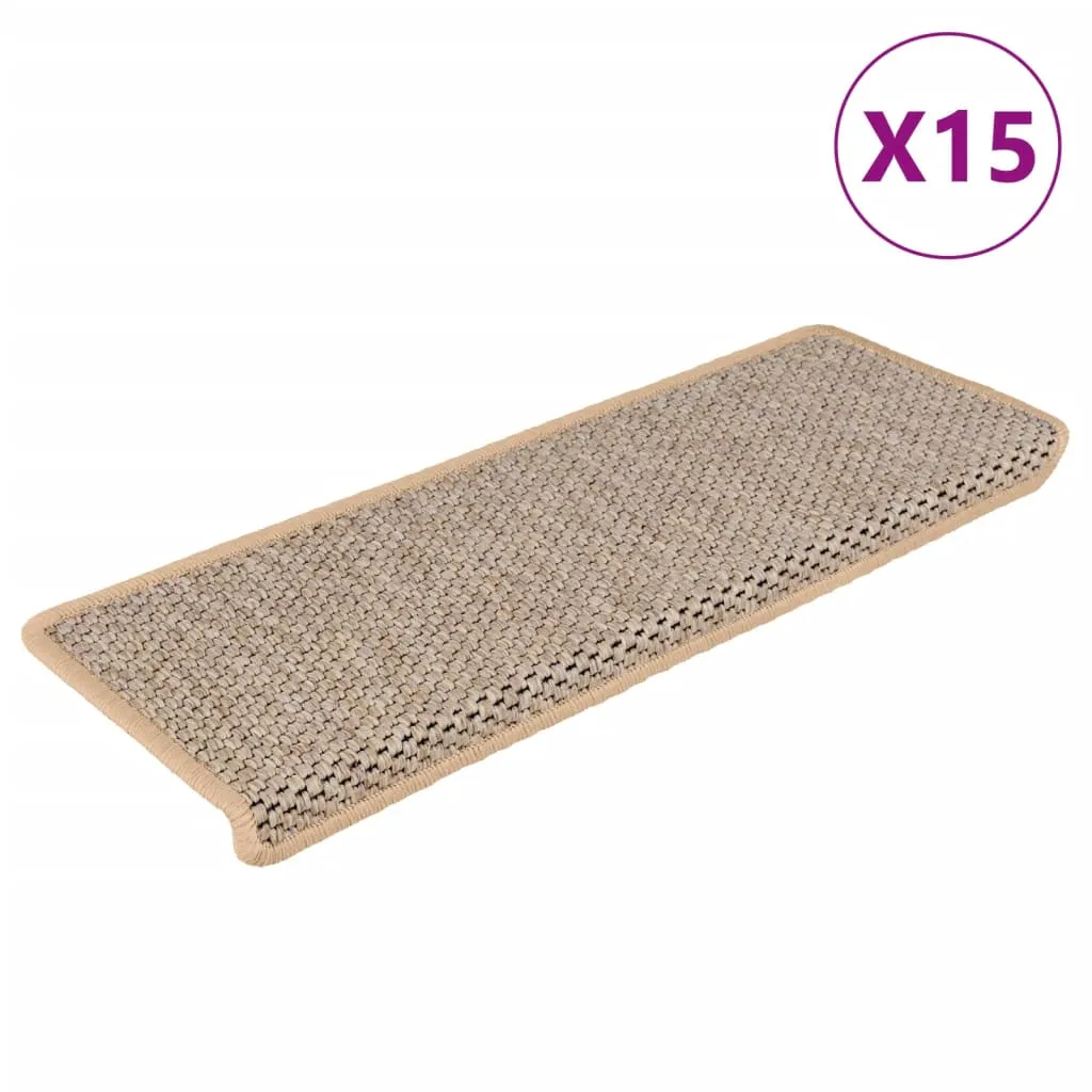 Stair Mats Self-adhesive Sisal-Look 15 pcs 65x21x4 cm Light Beige