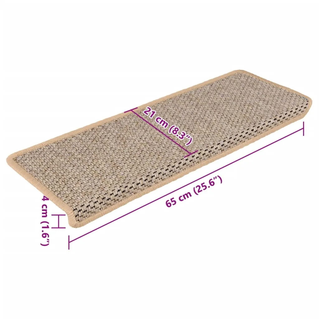 Stair Mats Self-adhesive Sisal-Look 15 pcs 65x21x4 cm Light Beige
