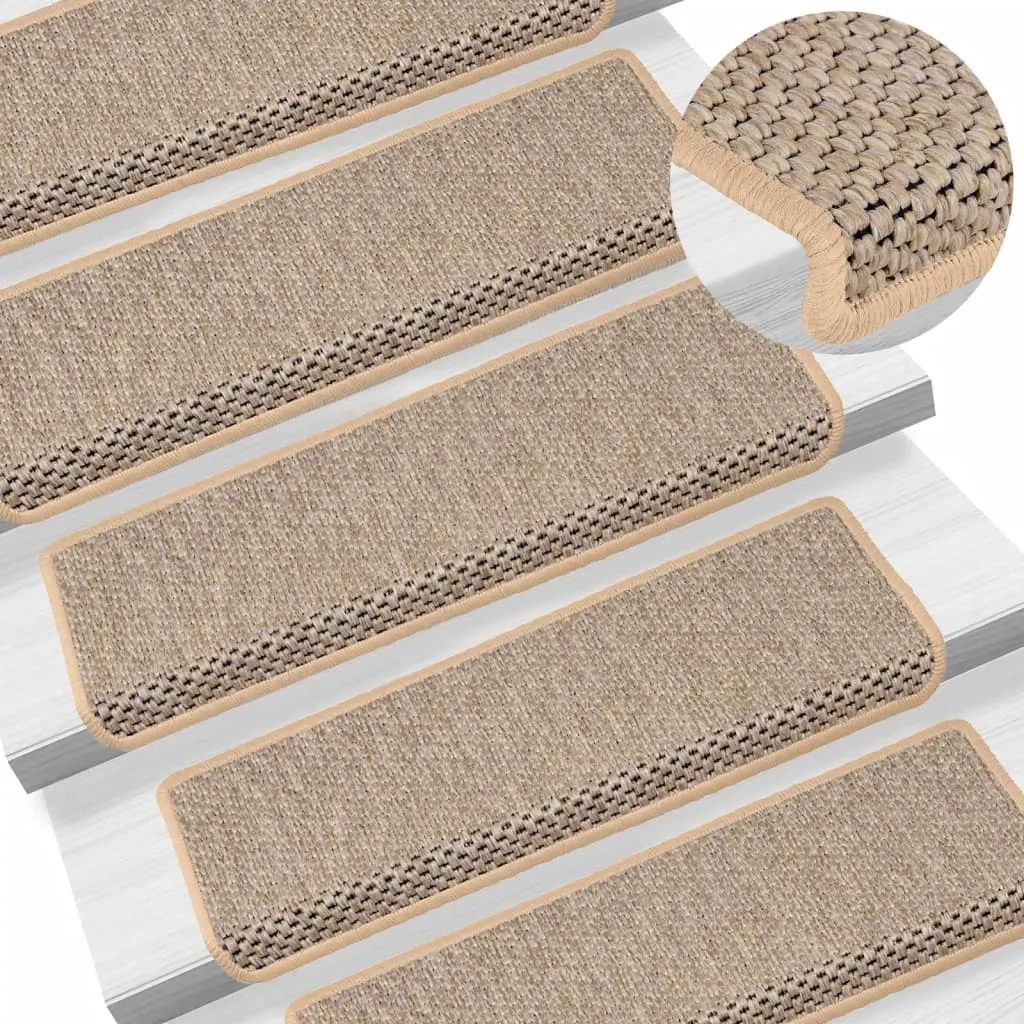 Stair Mats Self-adhesive Sisal-Look 15 pcs 65x21x4 cm Light Beige