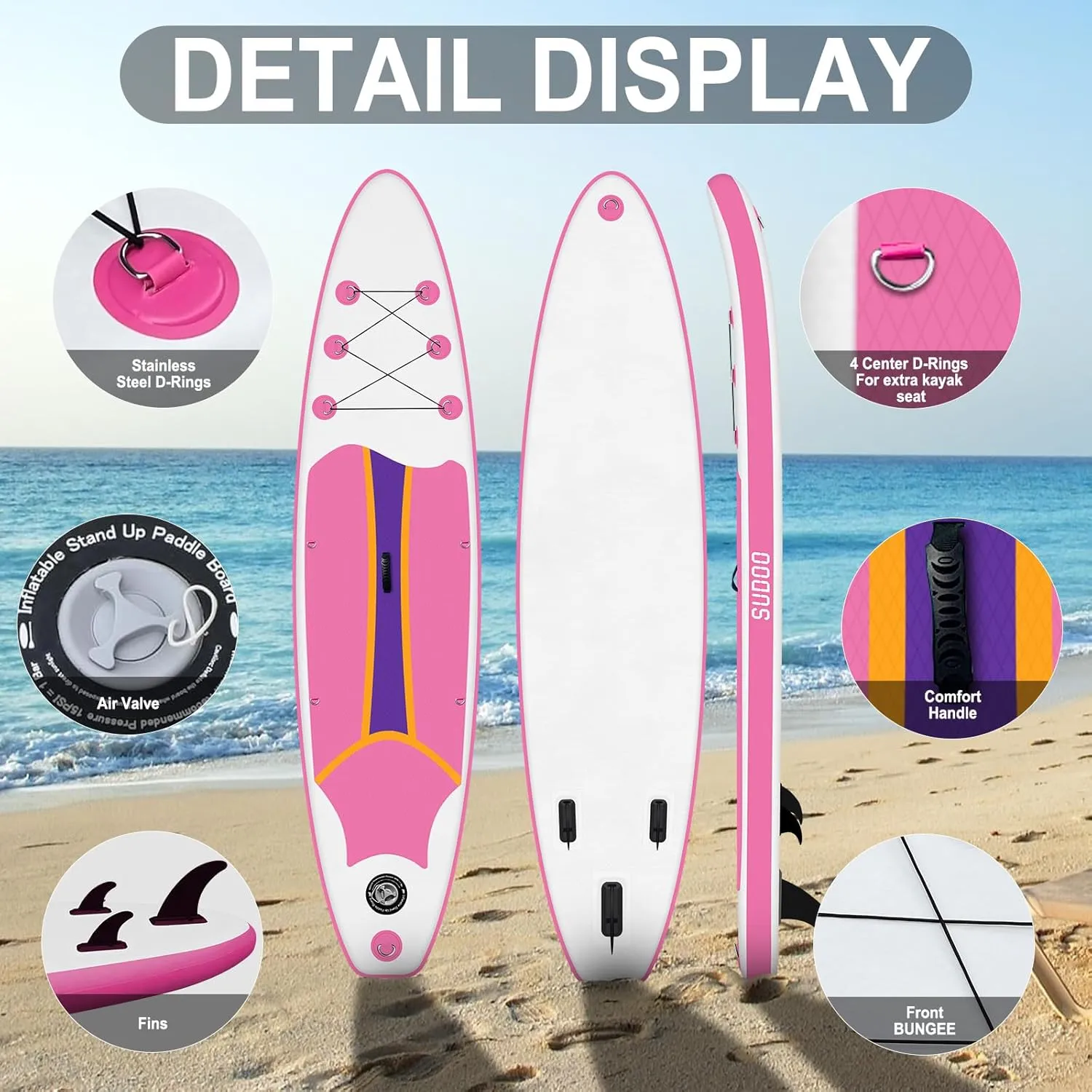 SUDOO 10FT Ultra-Light Inflatable SUP | 10'30'' Compact Design | Non-Slip EVA Deck | Stable for Youth & Adults | Full SUP Accessories Set (Paddle, Leash, Pump)