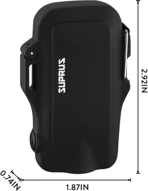 SUPRUS Waterproof 3 Modes of Flashlight Windproof Lighter Dual Arc Electric Rechargeable Dual Arc Plasma Lighters with Survival Emergency Whistle and Lanyard