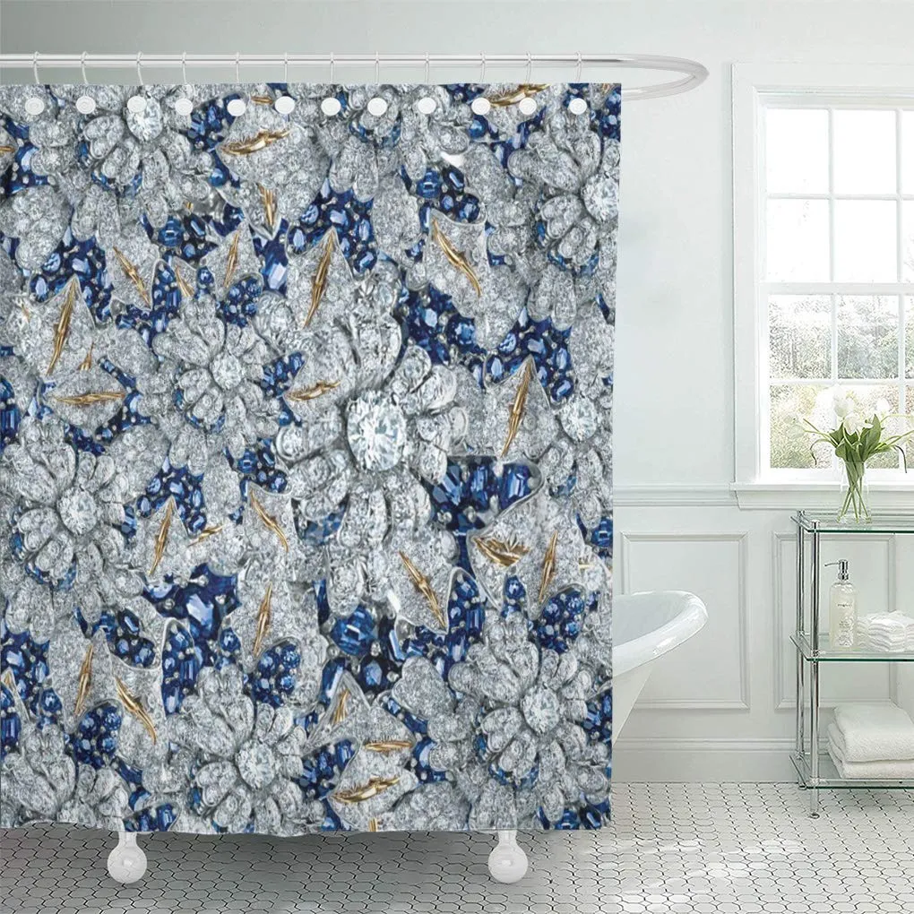 SUTTOM Silver Sparkle and Diamond Bling Colorful Gold Crystals Beads Shower Curtain 60x72 inch