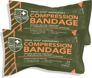 Swiss Safe 6 Inch Israeli Bandages Trauma Kit - Sterile Elastic Compression Bandage - Emergency Military IFAK - HSA & FSA Eligible - 6 inch, 2-Pack