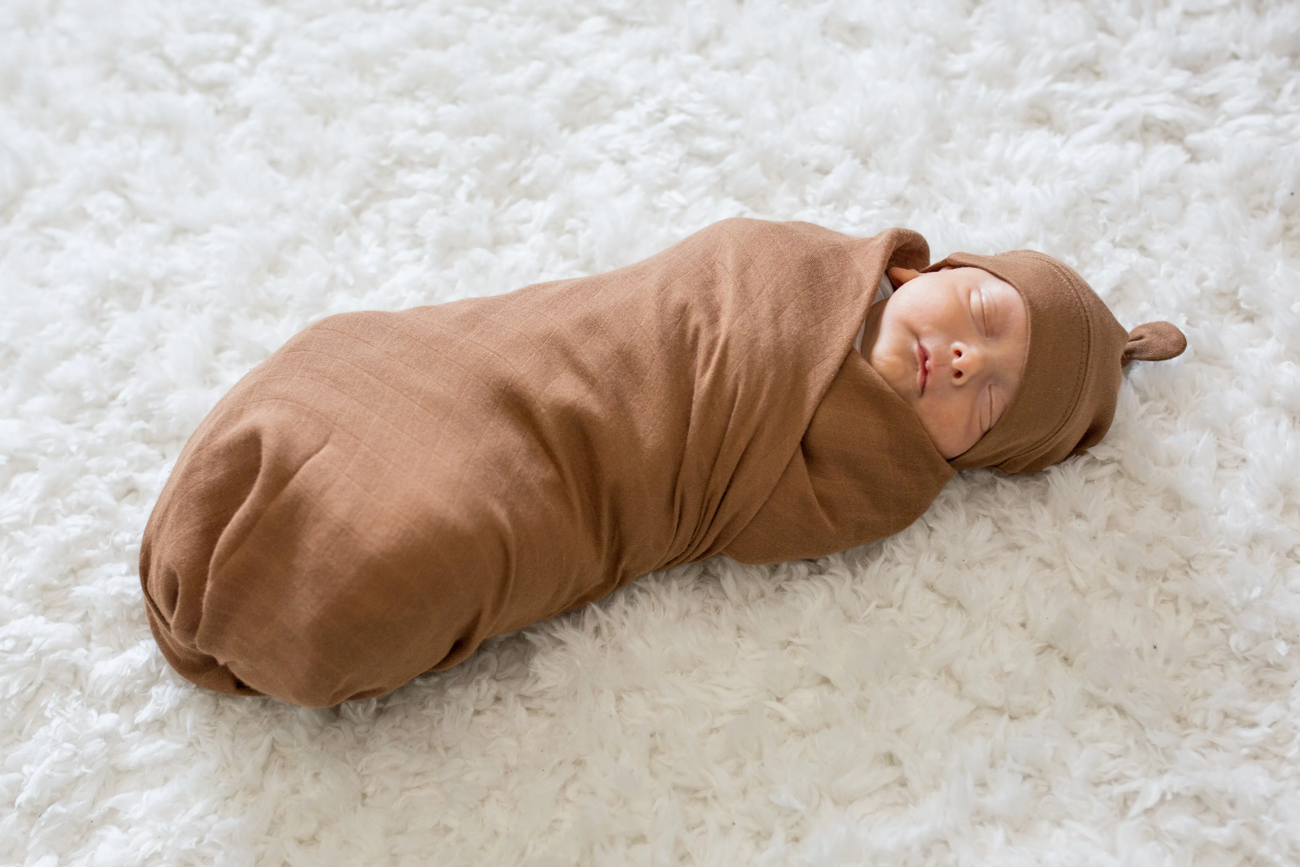 Tan Bamboo Hat and Swaddle Gift Set by Lulujo