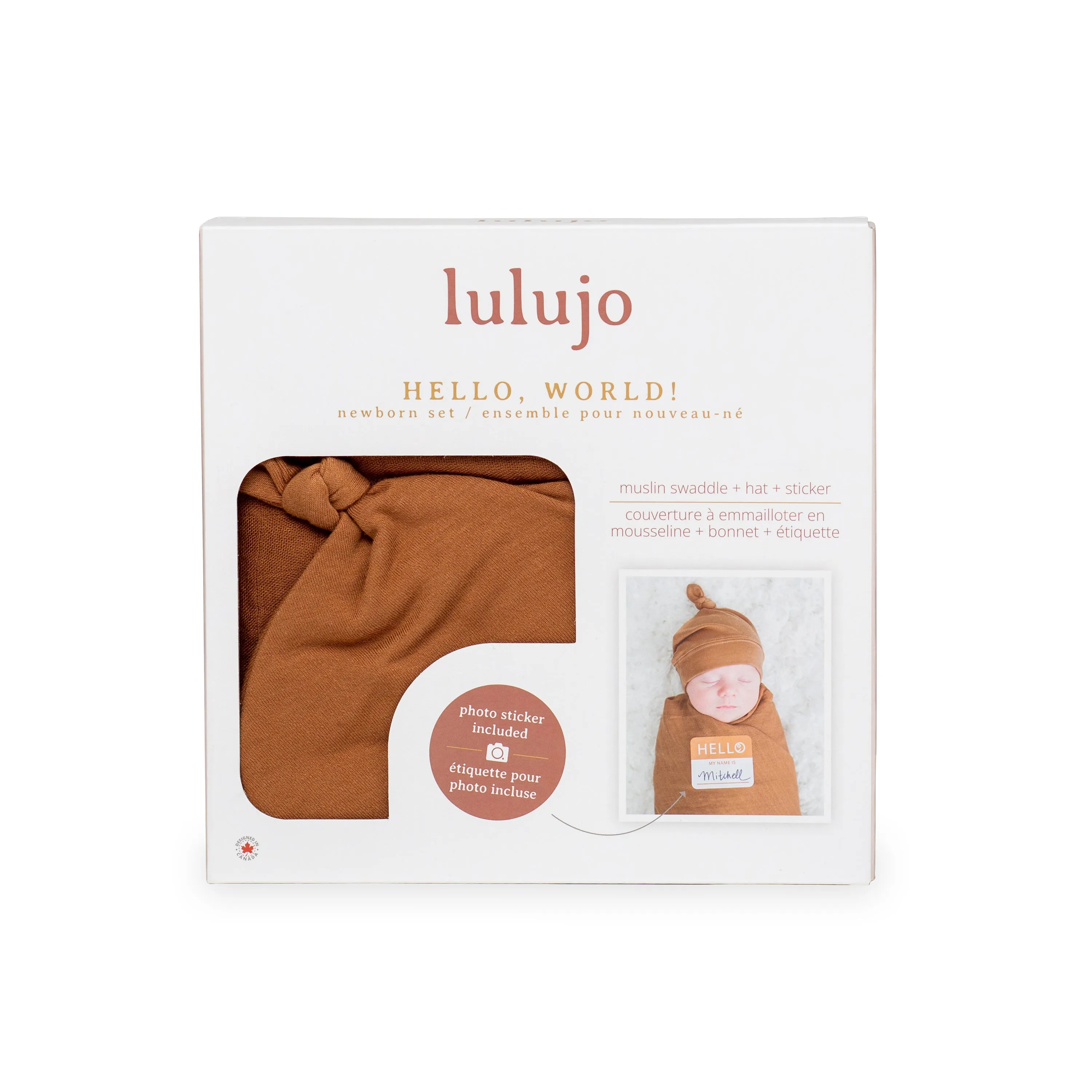Tan Bamboo Hat and Swaddle Gift Set by Lulujo