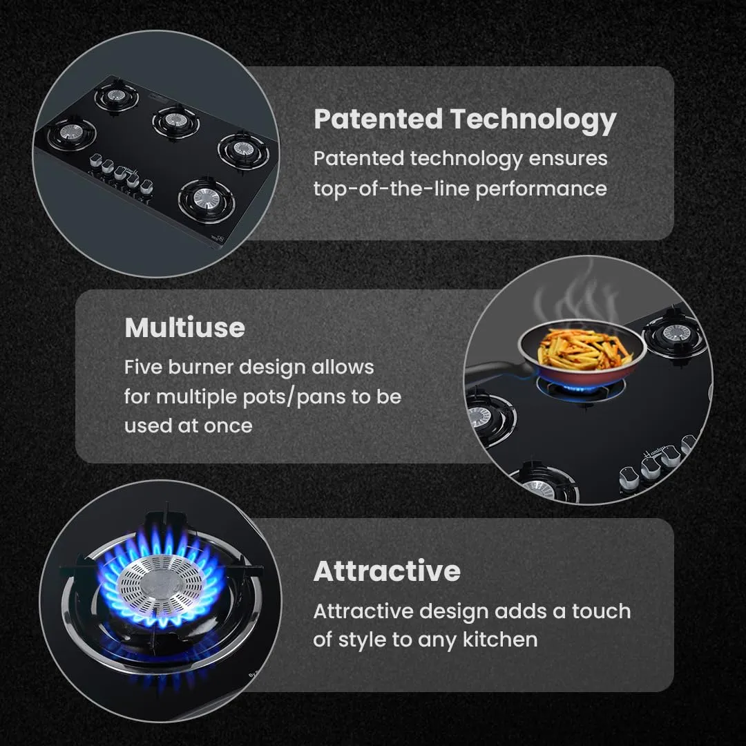 Thermador Gas Stoves | Premium Glass Hob | For Efficient Cooking by Home Chefs | Heavy Pan Support 5 Burner Design Scratch-Resistant |
