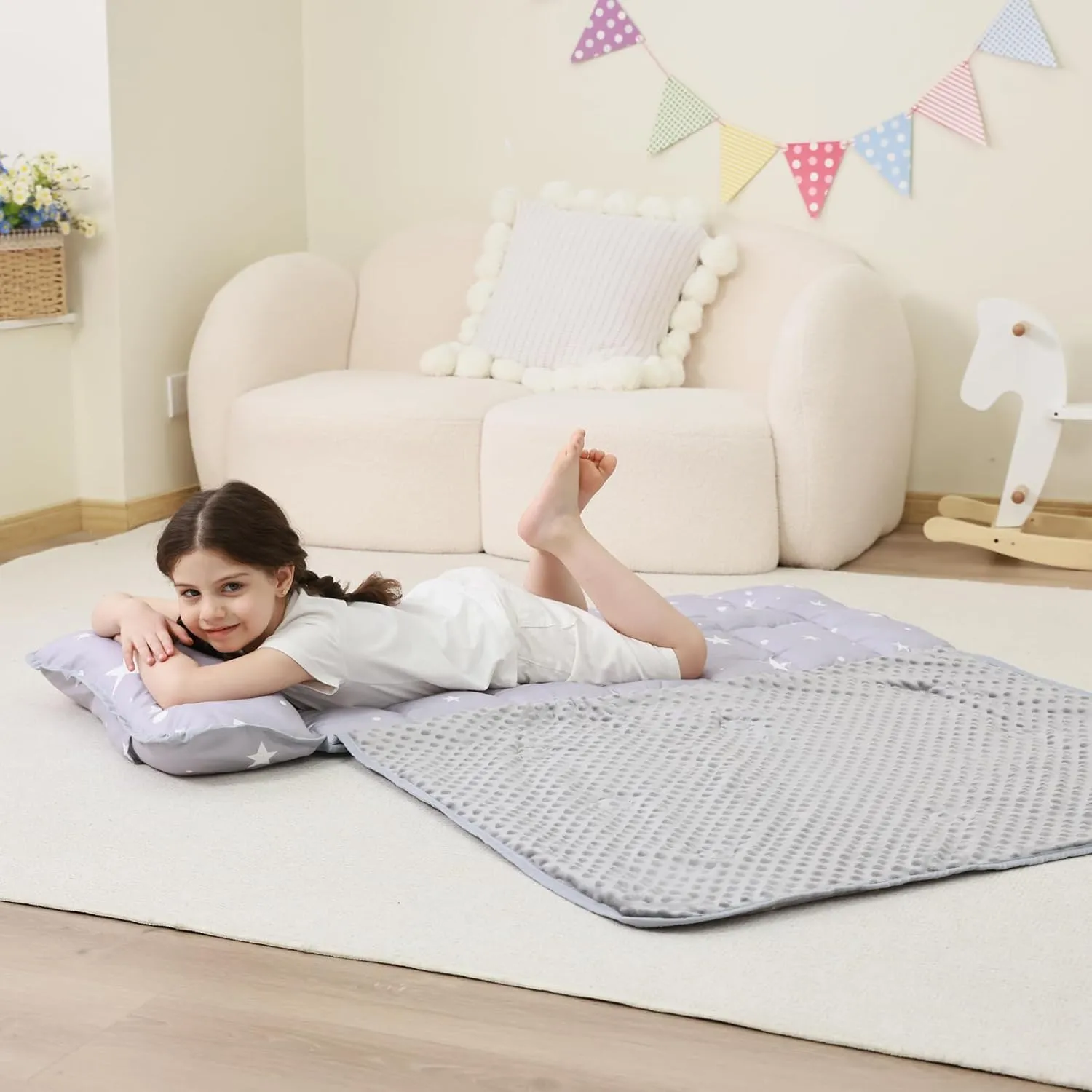 Toddler Nap Mat with Pillow and Blanket, Extra Large Rolled Napping Mats,Slumber Bags for Boys Girls,Kids Sleeping Bag for Daycare, Preschool Travel Camping