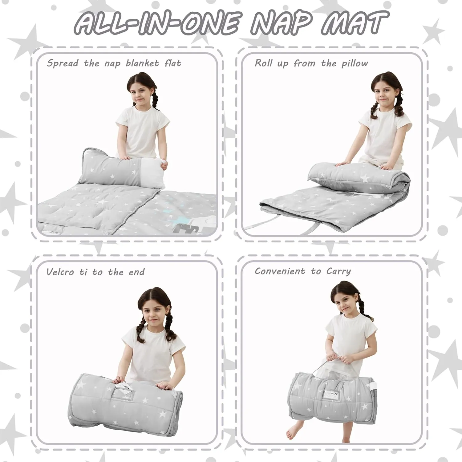 Toddler Nap Mat with Pillow and Blanket, Extra Large Rolled Napping Mats,Slumber Bags for Boys Girls,Kids Sleeping Bag for Daycare, Preschool Travel Camping