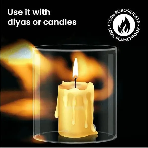 True Decor Akhand Diya Glass Cover Big Size Akhand Jyoti Diya Glass Big Size (Height: 4.5 Inch Width: 4 Inch)