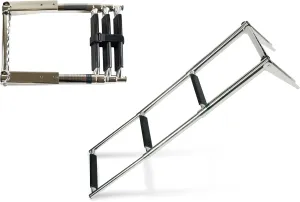 Vinland Marine 3-Step Over Platform Boat Ladder w/Horizontal Handle 304 Stainless Steel Telescoping Boat Ladder Pontoon, Bass, Jon