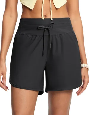 Women's 5" High Waisted Tummy Control Swim Board Shorts Quick Dry Swimming Shorts for Women with Liner Pockets