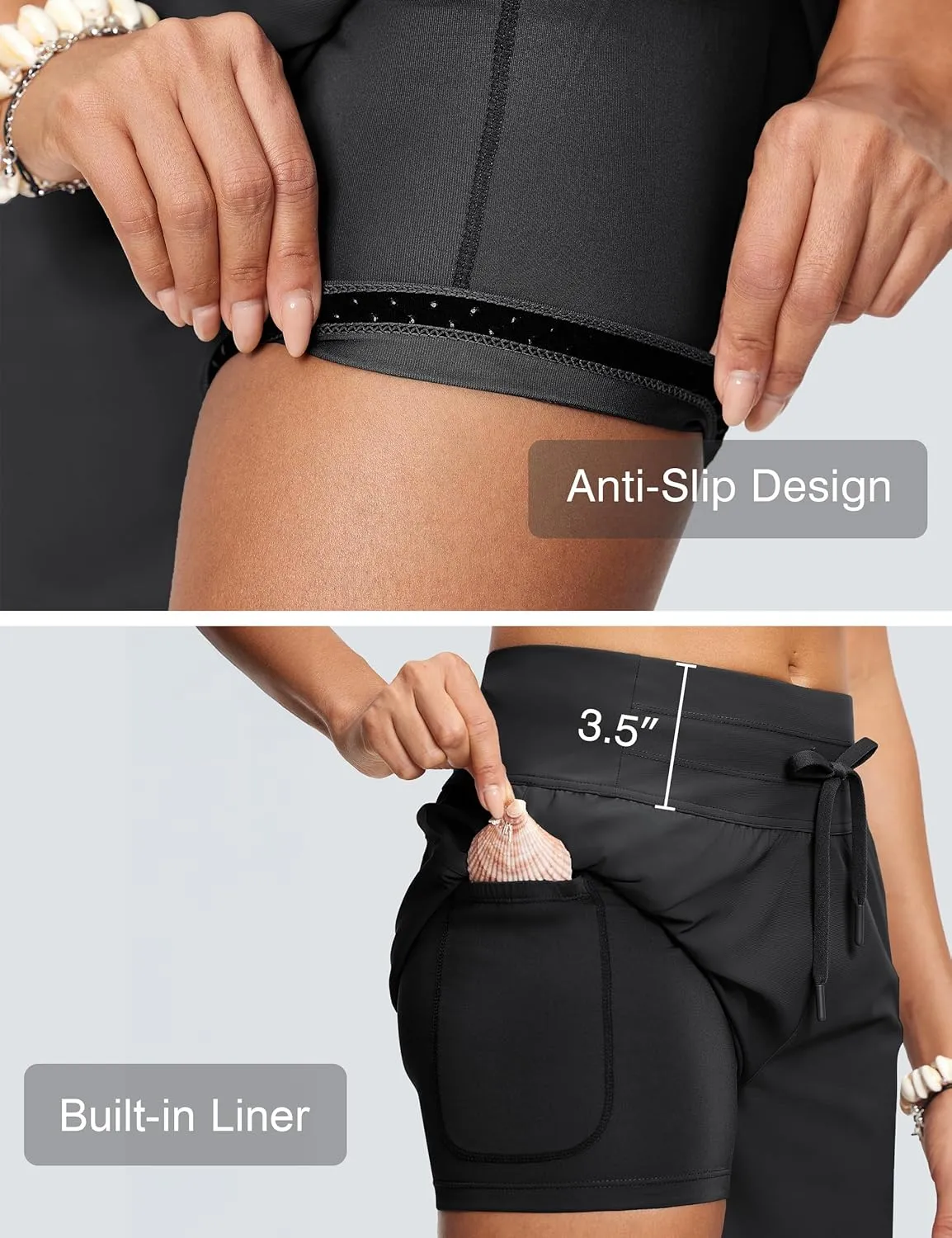 Women's 5" High Waisted Tummy Control Swim Board Shorts Quick Dry Swimming Shorts for Women with Liner Pockets