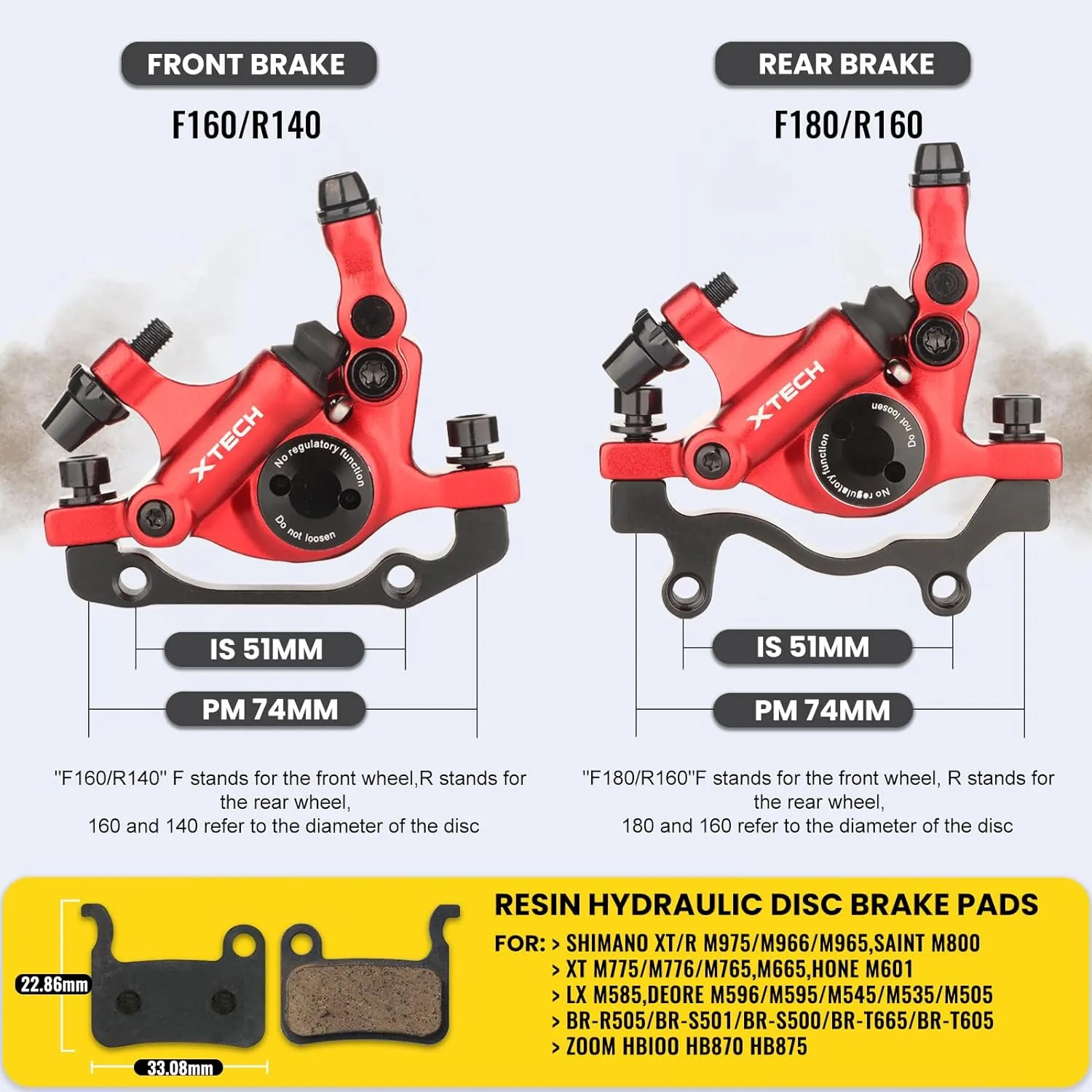Zoom Hydraulic Disc Brake Calipers: HB-100 MTB Bike Disc Brakes Front & Rear Caliper Set for Mountain, Road Bicycle and E-Bike